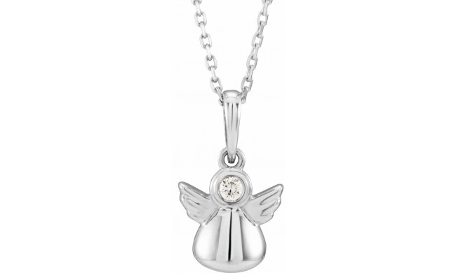 14K White .03 CT Diamond Youth Angel 15 Necklace