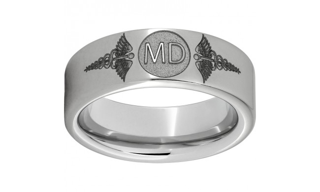 Serinium Pipe Cut Band with Laser Engraving of Caduceus & Medical Doctor Initials