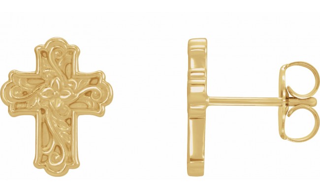 14K Yellow Floral-Inspired Cross Earrings