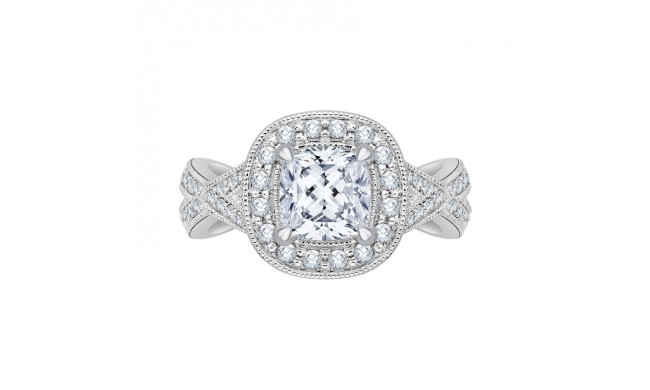 Shah Luxury Cushion Cut Diamond Halo Engagement Ring with Split Shank In 14K White Gold (Semi-Mount)