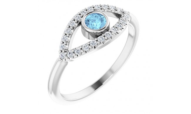 14K White Aquamarine & White Sapphire Evil Eye Ring