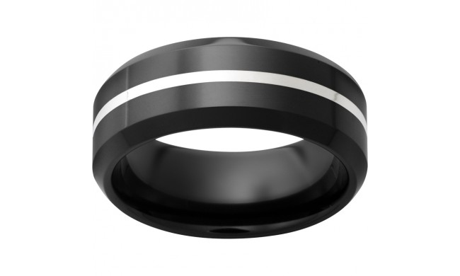 Black Diamond Ceramic Beveled Edge Band with 1mm Sterling Silver Inlay