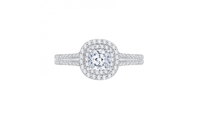 Shah Luxury Cushion Diamond Double Halo Cathedral Style Engagement Ring In 14K White Gold (Semi-Mount)