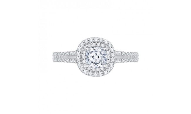 Shah Luxury Cushion Diamond Double Halo Cathedral Style Engagement Ring In 14K White Gold (Semi-Mount)
