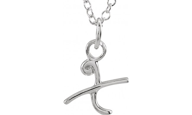 14K White Script Lowercase Initial X 18 Necklace