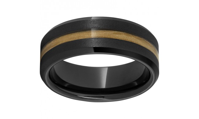 Black Diamond Ceramic Beveled Edge Band with Chardonnay Barrel Aged Inlay and Grain Finish