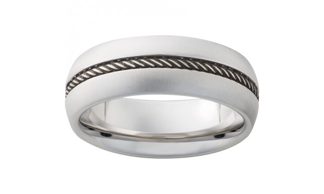 Serinium Domed Band with Rope Finished Center and Laser Satin Edges