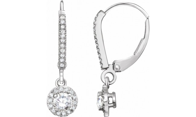 14K White 5/8 CTW Diamond Halo-Style Lever Back Earrings