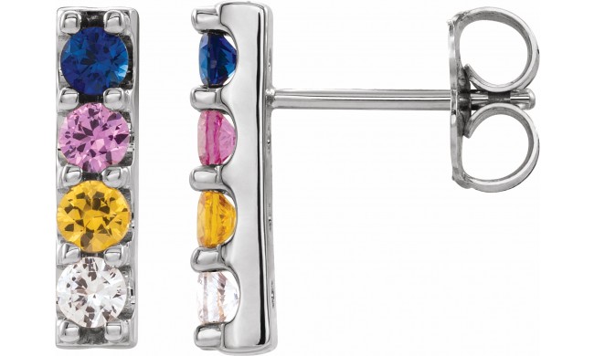 14K White Multi-Color Sapphire Bar Earrings
