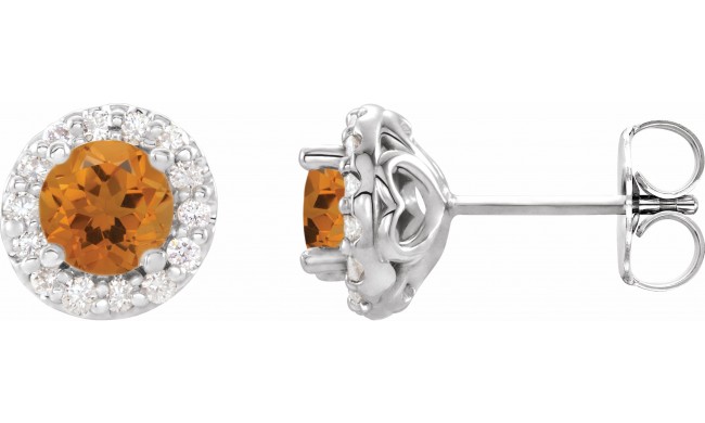 14K White 4 mm Round Citrine & 1/8 Diamond Earrings