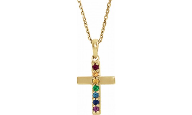 14K Yellow Multi-Gemstone Cross 16-18 Necklace