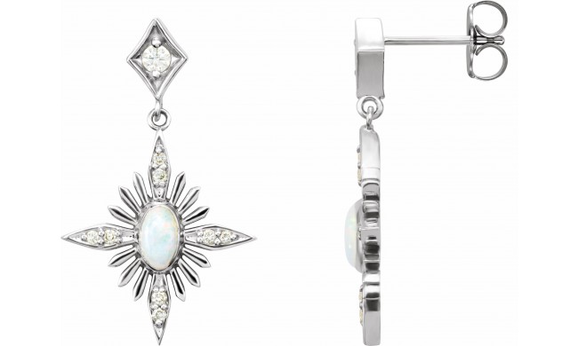 14K White Australian Opal & 1/6 CTW Diamond Celestial Earrings