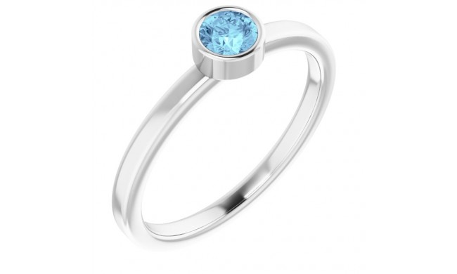 14K White 4 mm Round Aquamarine Ring