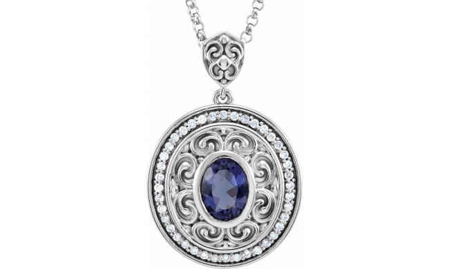 14K White Iolite & 1/8 CTW Diamond 18 Necklace