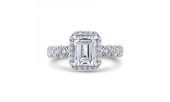 Shah Luxury Emerald Cut Diamond Halo Engagement Ring In 14K White Gold (Semi-Mount)