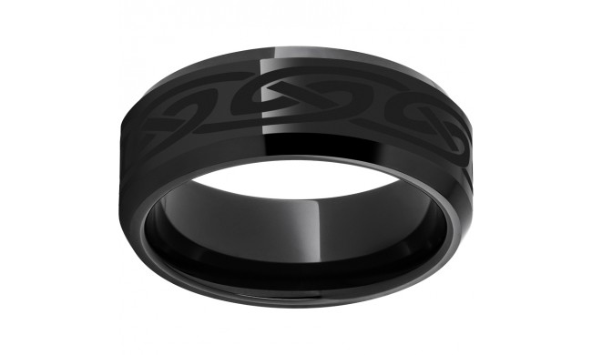 Black Diamond Ceramic Beveled Edge Band with Knot Laser Engraving