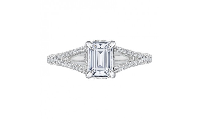Shah Luxury 14K White Gold Split Shank Emerald Cut Diamond Engagement Ring (Semi-Mount)