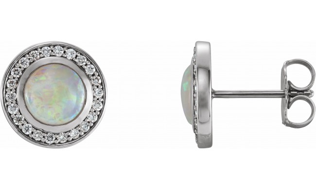 14K White 5 mm Opal & 1/6 CTW Diamond Halo-Style Earrings