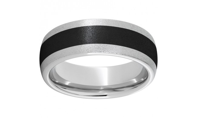 Serinium Domed Band with Black CeramicInlay and Stone Finish