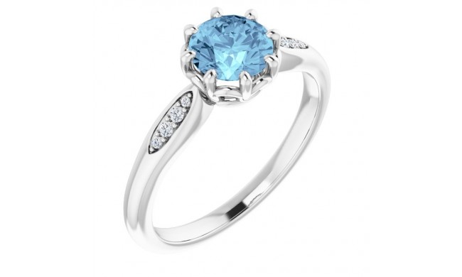 14K White Aquamarine & .04 CTW Diamond Ring