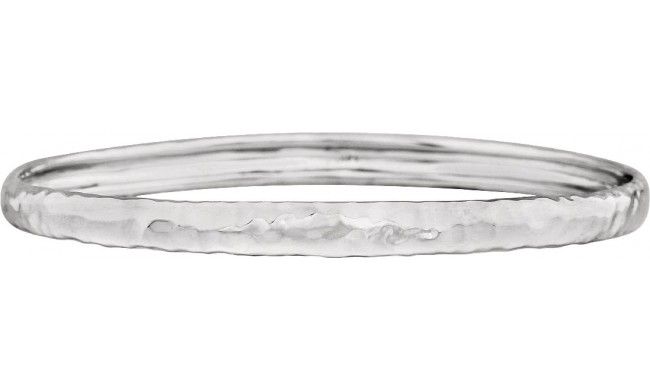 14K White 5.1 mm Hammered Bangle 7 1/2 Bracelet