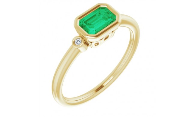 14K Yellow Lab-Grown Emerald & .02 CTW Diamond Ring