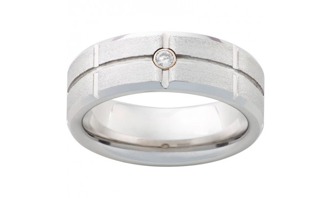 Serinium Beveled Edge Band with one .06 Brilliant Round Diamond and Stone Finish