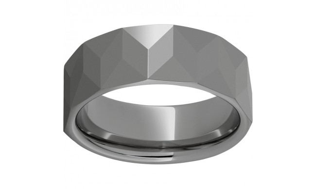 Rugged Tungsten  8mm Band with Angled Facets and Polished Finish