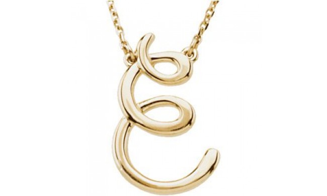 14K Yellow Script Initial E 16 Necklace