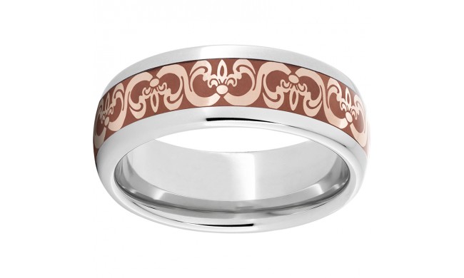 Serinium Domed Band with Copper Inlay and Fleur de Lis Laser Engraving