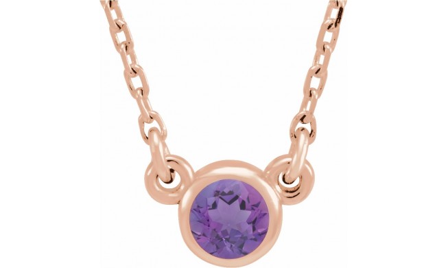 14K Rose 4 mm Round Amethyst Bezel-Set Solitaire 16 Necklace