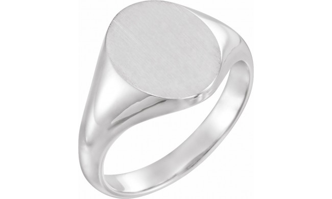 14K White 11x9.5 mm Oval Signet Ring