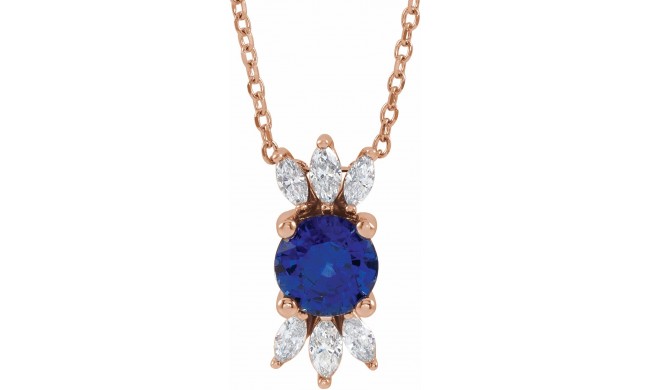 14K Rose Blue Sapphire & 1/5 CTW Diamond 16-18 Necklace