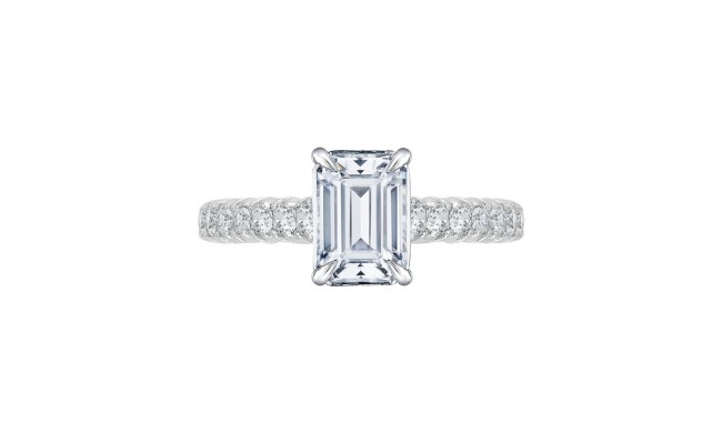 Shah Luxury 14K White Gold Emerald Cut Diamond Cathedral Style Engagement Ring with Euro Shank (Semi-Mount)