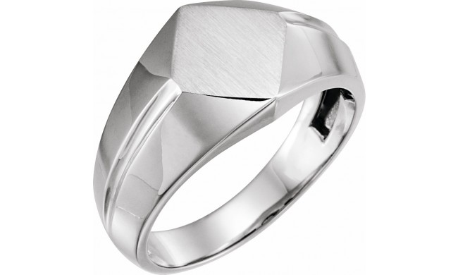 14K White 12x11 mm Rectangle Signet Ring