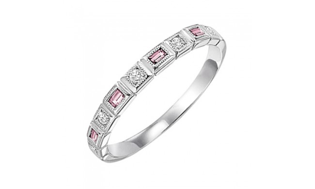 Gems One 14Kt White Gold Diamond (1/12Ctw) & Pink Tourmaline (1/8 Ctw) Ring