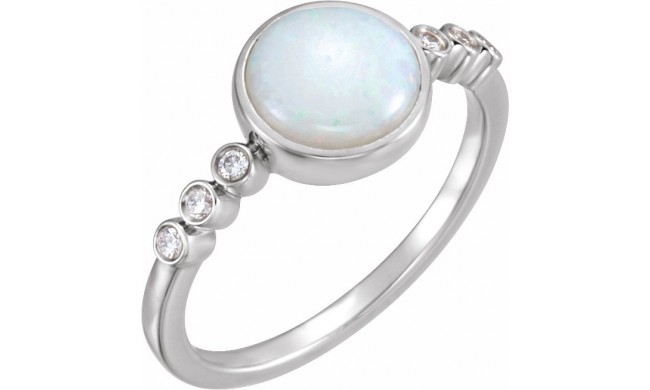 14K White Opal & 1/10 CTW Diamond Ring