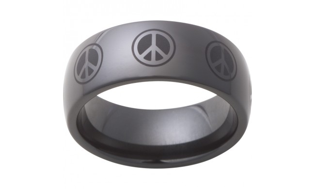 Black Diamond Ceramic Domed Band with Peace Sign Laser Engraving
