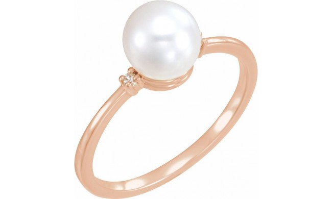 14K Rose Freshwater Cultured Pearl & .025 CTW Diamond Ring