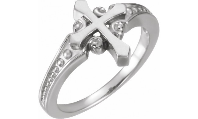 14K White 13 mm Cross Ring