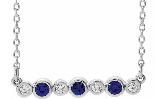 14K White Blue Sapphire & .08 CTW Diamond Bezel-Set Bar 16-18 Necklace