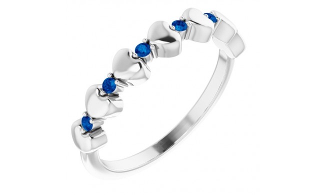 14K White Blue Sapphire Stackable Heart Ring