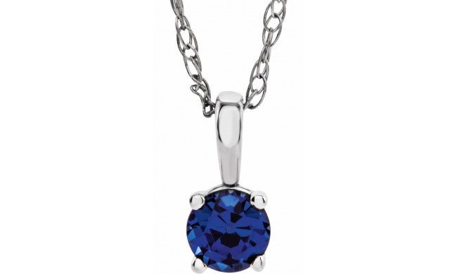 14K White 3 mm Round Blue Sapphire Youth Birthstone 14 Necklace