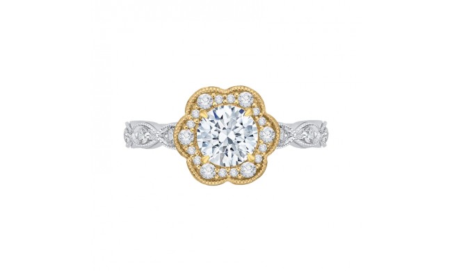 Shah Luxury 14K Tow-Tone Gold Round Cut Diamond Floral Halo Engagement Ring (Semi-Mount)