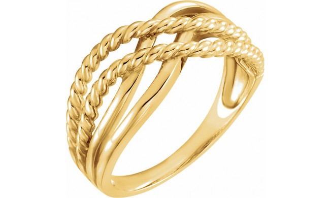 14K Yellow Crossover Rope Design Ring