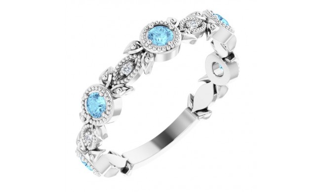 14K White Aquamarine & .03 CTW Diamond Leaf Ring
