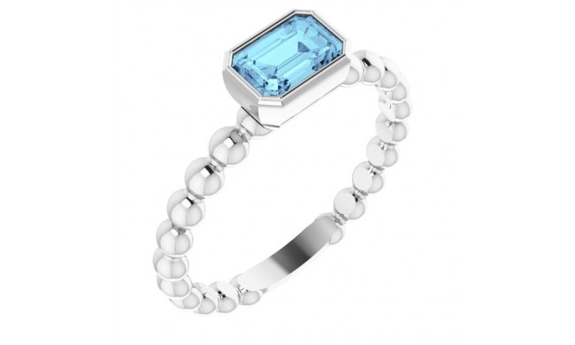 14K White Aquamarine Stackable Family Ring