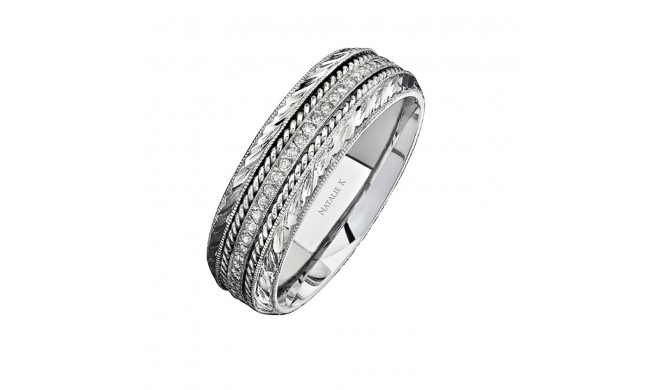 14k White Gold Detailed Pave Round Diamond Men's Band