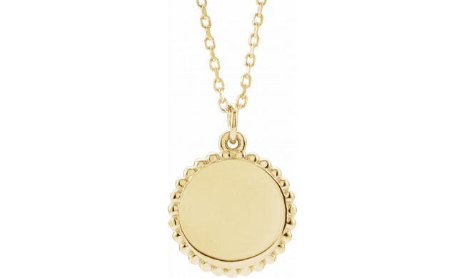 14K Yellow Engravable Beaded Disc 16-18 Necklace