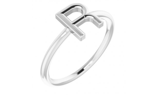 14K White Initial R Ring